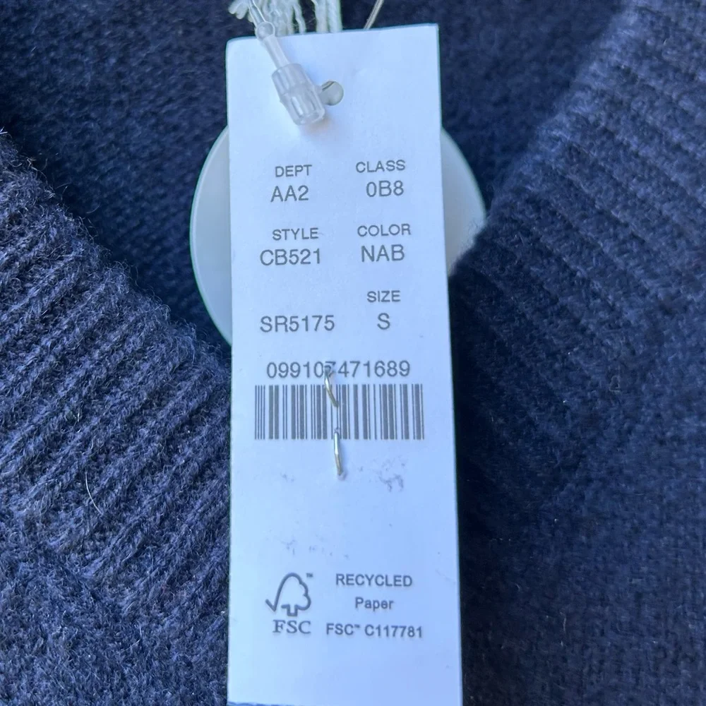 NWT J.Crew $278 Relaxed midweight cashmere V-neck sweater Navy Abyss Blue Sz S